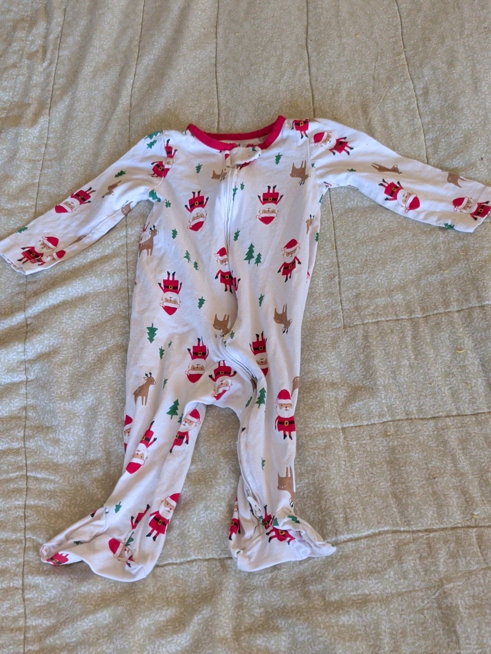 Carter's White Footed Holiday Santa & Reindeer One-Piece
